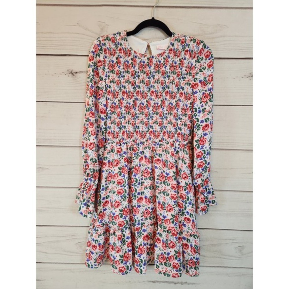 Pink Lily Women's Multicolor Floral Long Sleeve Crew Neck Mini Dress Size Medium